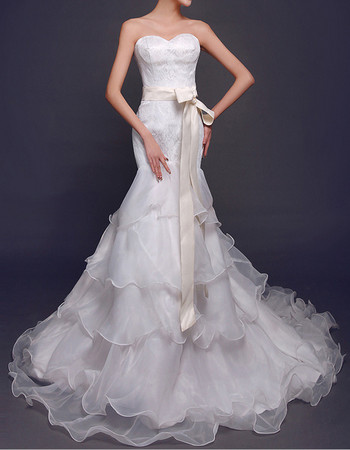 Affordable Romantic Mermaid Sweetheart Layered Skirt Wedding Dress with Sashes
