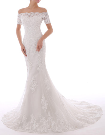Classic Elegant Sheath Off-the-shoulder Chiffon Embroidery Wedding Dress