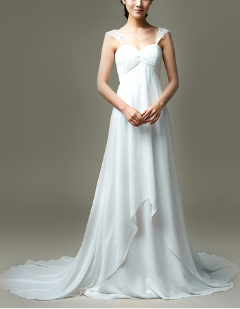 Custom Stylish Empire Waist Straps Sweetheart Court Train Chiffon Wedding Dress