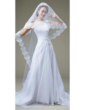 Inexpensive Designer A-Line Bateau Sweep Train Organza Pleated Wedding Dress