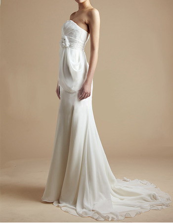 Simple Modern Sheath Strapless Sweep Train Chiffon Wedding Dress