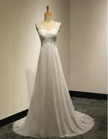 Affordable Modern A-Line Round Empire Sweep Train Chiffon Wedding Dress