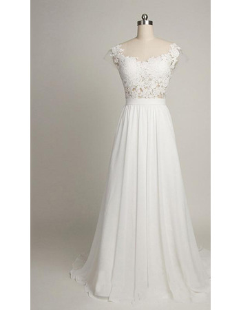 Sexy Chic Round/ Scoop Sweep Train Chiffon Applique Wedding Dress