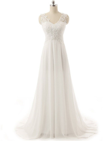 Customize Elegant A-Line Sweetheart Sweep Train Chiffon Wedding Dress