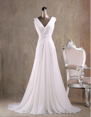 Timeless Modest A-Line V-Neck Court Train Chiffon Fringe Wedding Dress