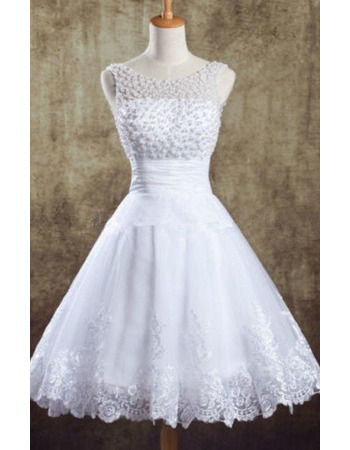 Informal Classic A-Line Scoop Short Organza Beaded Garden Wedding Dress