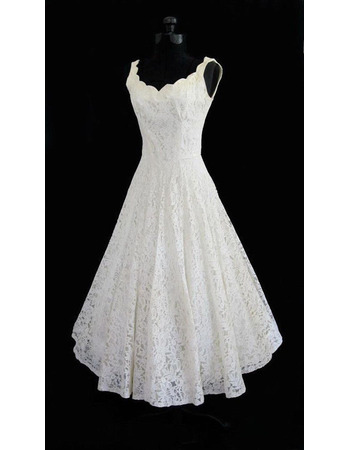 Simple A-Line Scoop Lace Short Reception Bridal Wedding Dress