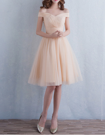 Modern Romantic Off-the-shoulder Short Tulle Lace-Up Bridesmaid Dress