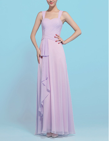 Affordable Designer Sheath Long Chiffon Bridesmaid Dress with Straps