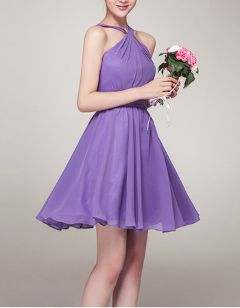 Women's Sexy A-Line Halter Sleeveless Mini/ Short Chiffon Bridesmaid Dress