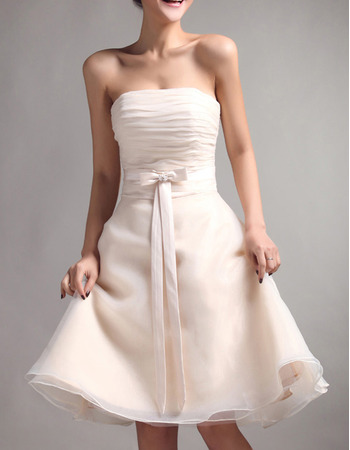 Custom Designer A-Line Strapless Mini Organza Lace-Up Bridesmaid Dress