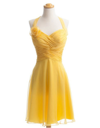 Stylish Halter Sweetheart Knee Length Chiffon Bridesmaid Dress