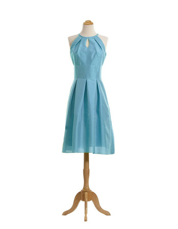 Custom Column Round/ Scoop Knee Length Taffeta Bridesmaid Dress