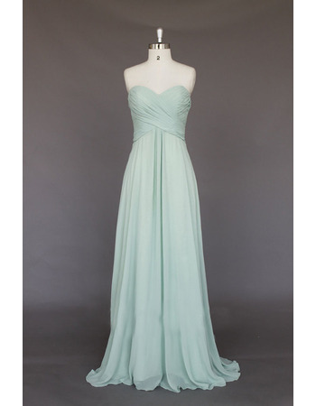 Women's Modest Elegant Sweetheart Sleeveless Long Chiffon Bridesmaid Dress