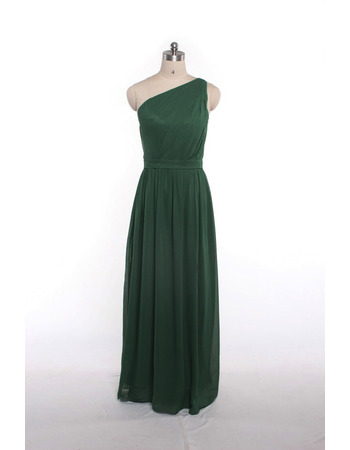 Summer One Shoulder Long Green Beach Chiffon Bridesmaid Dress