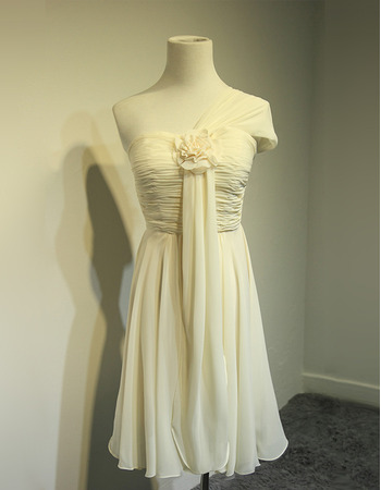 Inexpensive Simple One Shoulder Knee Length/ Short Chiffon Bridesmaid Dress