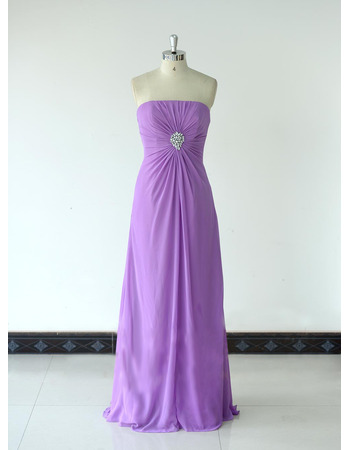 Vintage Simple Strapless Floor Length Chiffon Bridesmaid/ Wedding Party Dress