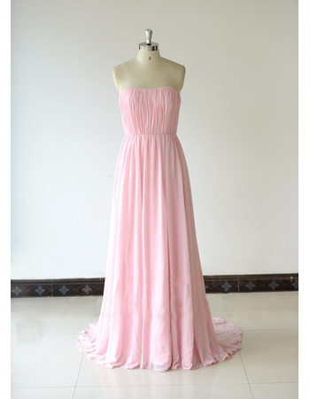 Inexpensive Cutsom Strapless Floor Length Chiffon Pleated Bridesmaid Dress