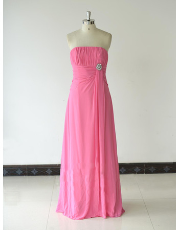 Custom Cheap Strapless Long Chiffon Bridesmaid/ Wedding Party Dress