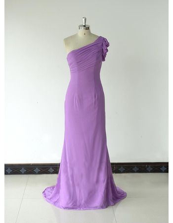 Custom Cheap Sheath One Shoulder Floor Length Chiffon Bridesmaid Dress