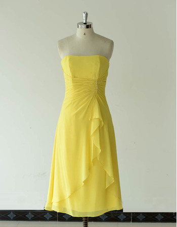 Vintage Strapless Tea Length Chiffon Bridesmaid/ Wedding Party Dress