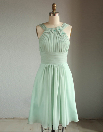 Classy Designer Straps Knee Length Short Chiffon Bridesmaid Dress