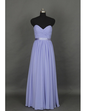 Inexpensive Simple Sweetheart Sleeveless Floor Length Chiffon Bridesmaid Dress