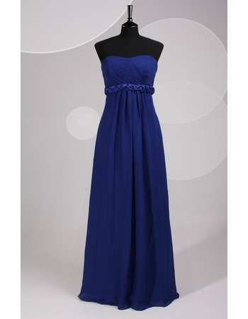 Custom Simple Strapless Floor Length Blue Chiffon Bridesmaid Dress with Belts