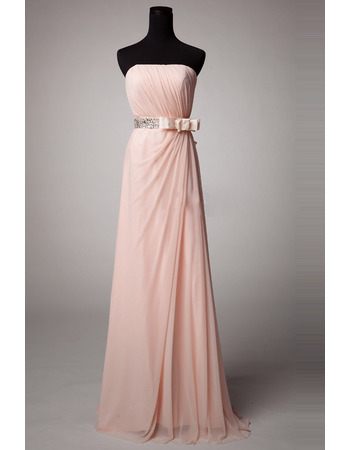 Modest Strapless Floor Length Chiffon Bridesmaid Dress with Bows