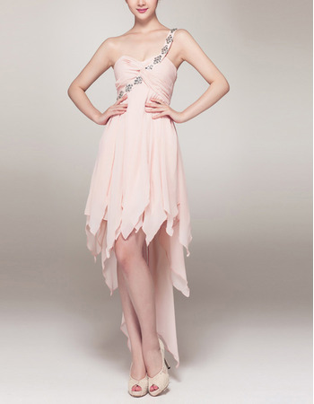 Modern One Shoulder High-Low Chiffon Asymmetric Prom Cocktail Dress