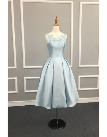 Vintage Ball Gown Tea Length Satin Tulle Embroidery Cocktail Dress