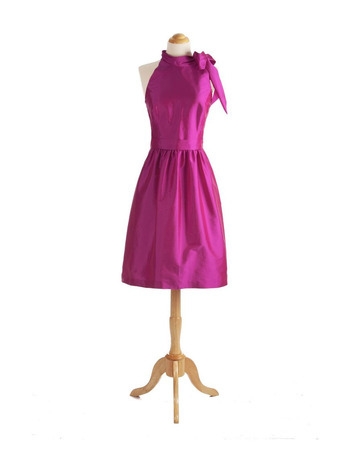 Custom Modern Mandarin Collar Sleeveless Short Taffeta Prom Cocktail Dress