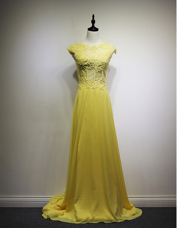 Custom Plus Size Chapel Train Chiffon Formal Evening Wear Dress for Women