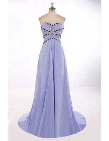 Custom Elegant Sweetheart Sweep Train Long Chiffon Prom Evening Dress