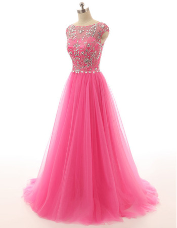 Discount Designer A-Line Sweep Train Long Prom Evening Wear Dress