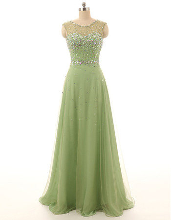 Affordable Modest Sleeveless Long Chiffon Evening Dress with Sequins for Women