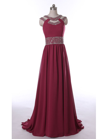 Custom Designer Sweep Train Long Chiffon Prom Evening Wear Dress