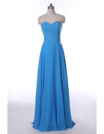 Modest Sweetheart Floor Length Chiffon Beaded Bodice Evening Dress for Women