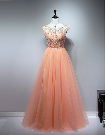 Custom Classic Ball Gown Floor Length Tulle Beaded Bodice Prom Evening Dress