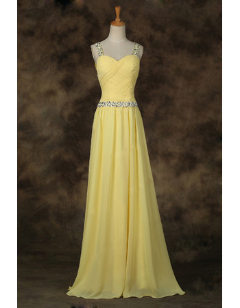 Affordable Classy Floor Length Long Chiffon Prom Evening Dress with Straps