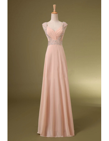 Simple Elegant Sweetheart Long Chiffon Prom Evening Dress with Straps