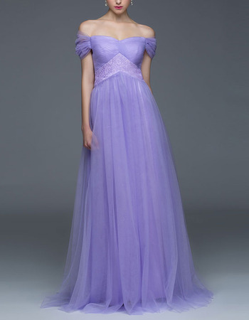 Classy Empire Waist Off-the-shoulder Cap Sleeves Long Chiffon Evening Dress