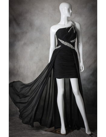 Hipster One Shoulder High-Low Asymmetric Chiffon Black Homecoming Dress