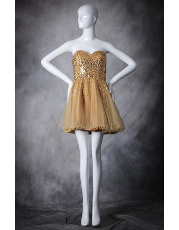 Pretty Classic A-Line Sweetheart Short Organza Sequin Homecoming Dress