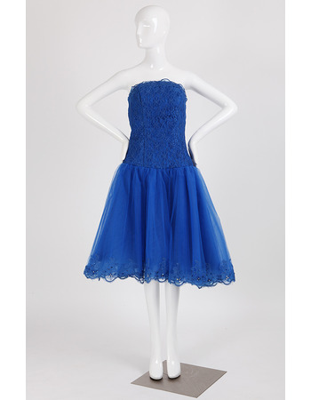 Custom classic Strapless Sleeveless Knee Length Blue Homecoming Dress