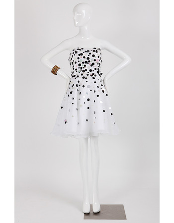 Inexpensive A-Line Strapless Short Organza Dot Homecoming Dress