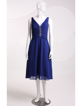 Custom Elegant V-Neck Sleeveless Knee Length Chiffon Homecoming Dress