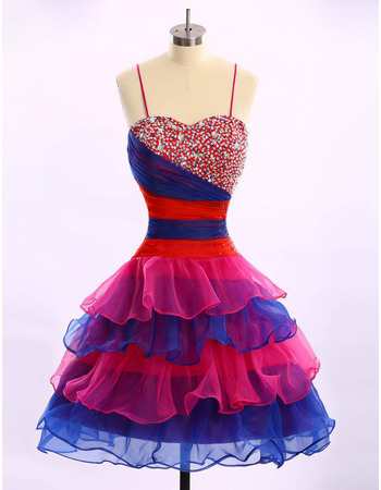Girls Cute Ball Gown Spaghetti Straps Knee Length Colorful Homecoming Dress