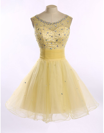 Girls Classy Style A-Line Round Short Satin Tulle Homecoming Dress