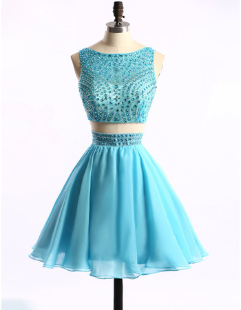 Sexy Hipster A-Line Sleeveless Short Chiffon Two-Piece Homecoming Dress